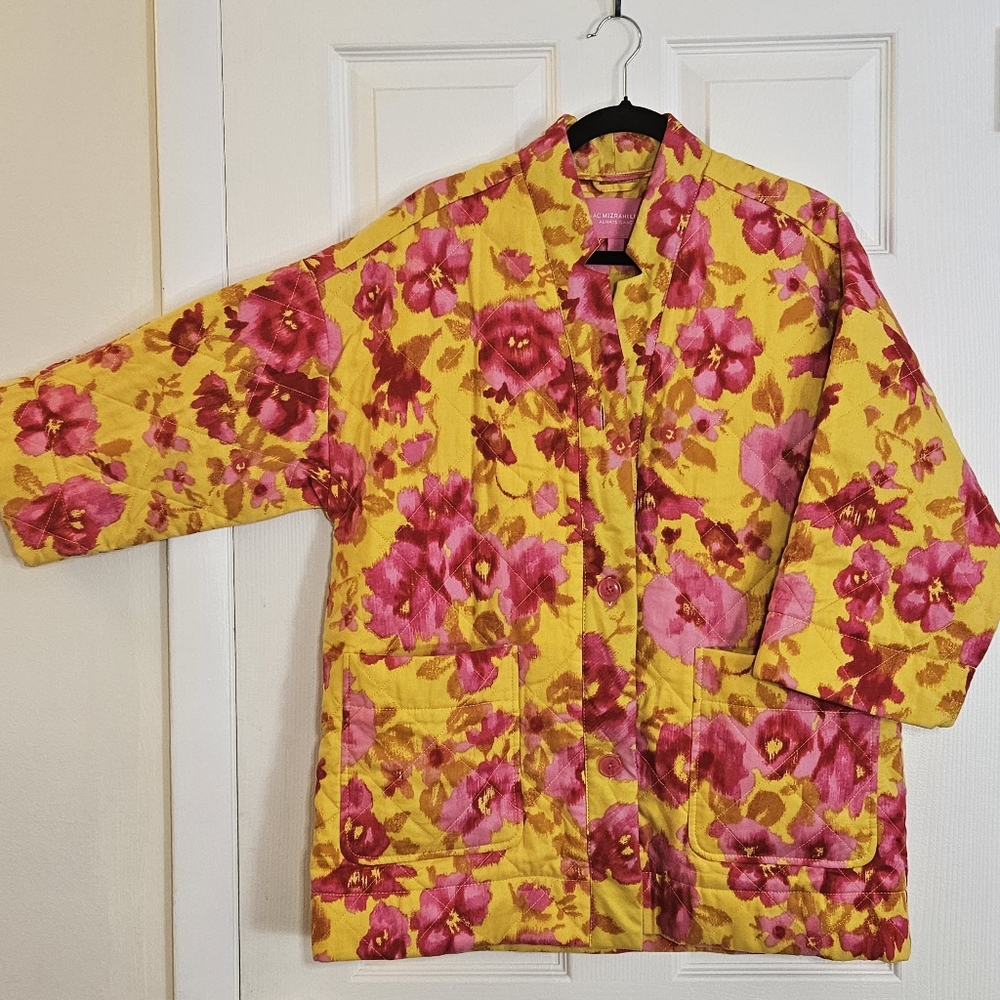 Isaac Mizrahi Live Pink and Yellow Floral Quilted Jacket